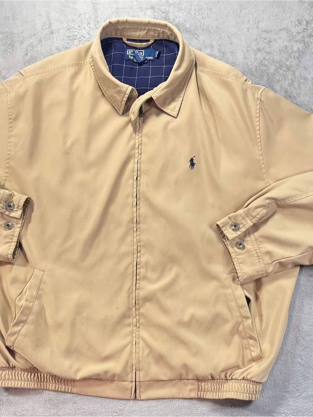 Vintage 90’s Polo Ralph Lauren Tan Harrington Swing Jacket Size L Plaid Lining